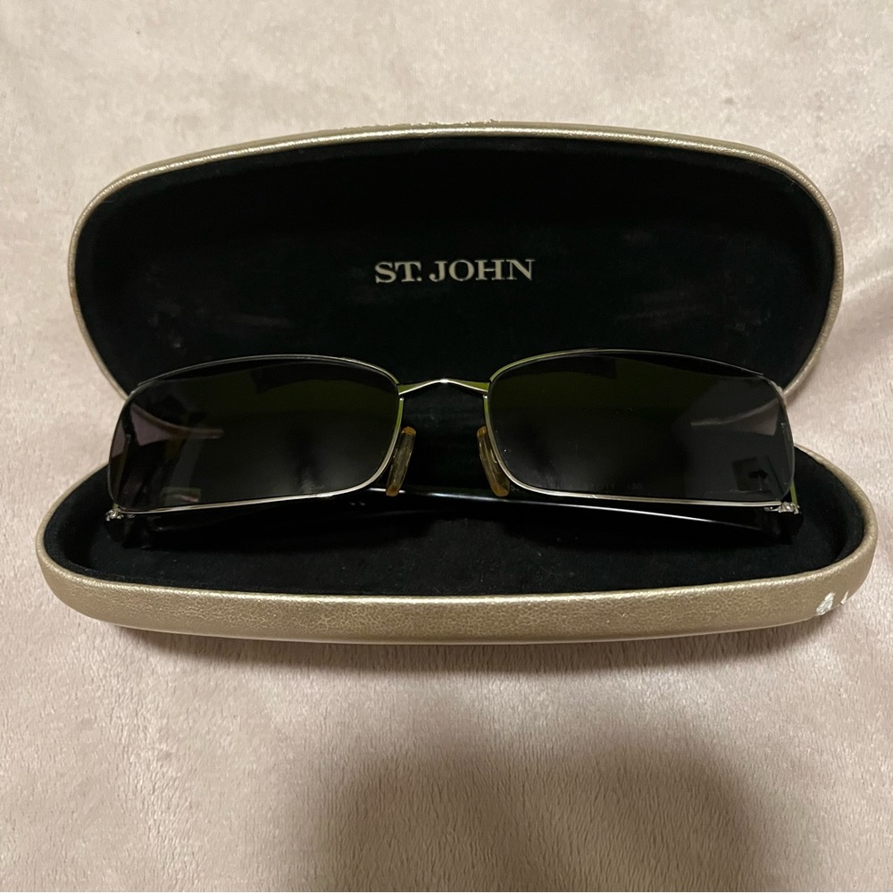 St.John gray black sunglasses with silver braided hardware